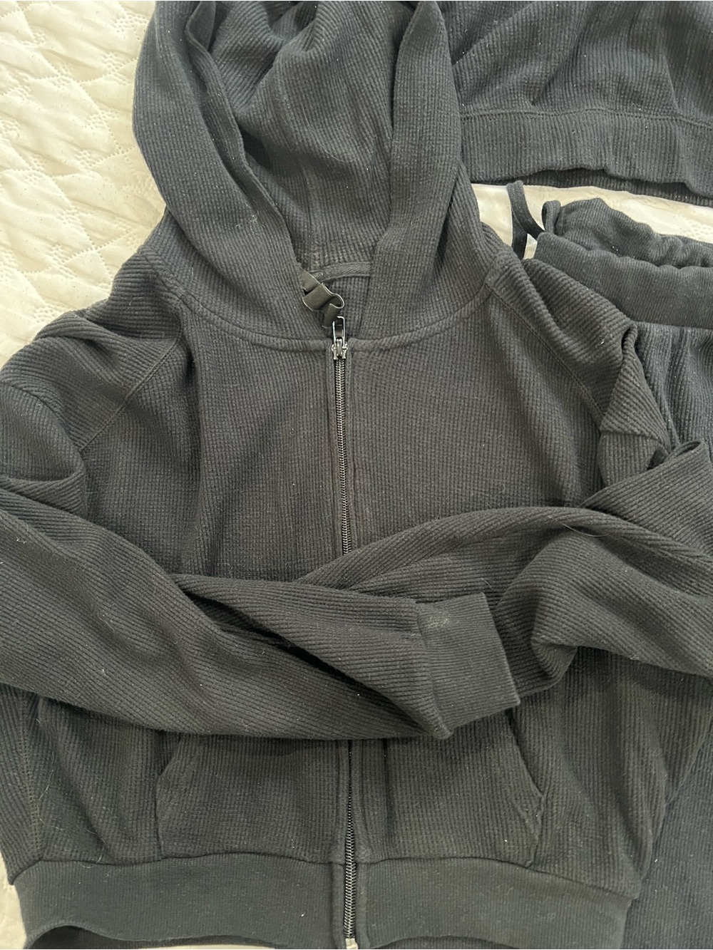 SKIMS Waffle zip-up Hoodie, Long Sleeve, Jogger & bralette